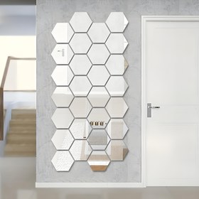 Resim 12 Adet Altıgen Akrilik Ayna Duvar Çıkartmaları - Oturma Odası, Yatak Odası & Ev Sanatı Dekoru için Petek Tasarımı | Yeniden Kullanılabilir, Yıkanabilir Kendinden Yapışkanlı Stickerlar 