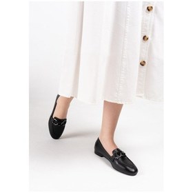 Resim Esila 100 Kadın Hakiki Deri Zincir Tokalı Babet Siyah Siyah 