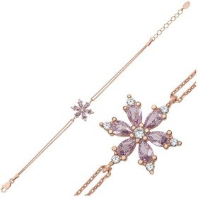Resim Gümüş Rose Lila Lotus Çiçeği Kadın Bileklik Sl4957 Gümüş 