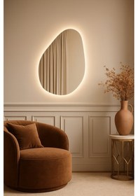 Resim 50x72 Cm Modern Asimetrik Led Ayna Dokunmatik, Dim Edilebilir, 3000k Günışığı Banyo Aynası Sarı 