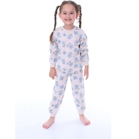 Resim Kız Çocuk Mavi Çiçek Desenli Uzun Kollu Pijama Takımı-912 Mavi 