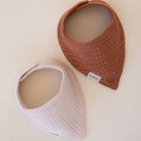 Resim Çift Yüzlü Bandana Bebek Önlüğü 2'li Set Pembe-Tarçın 