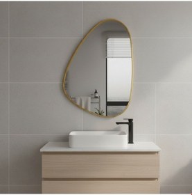 Resim 30x42 Cm Modern Organik Şekilli Altın Çerçeveli Düzensiz Banyo Aynası Dekoratif Asimetrik Duvar Aynası Altın 