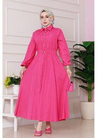 Resim Sevitli Beli Lastik Detaylı Yasemin Elbise-pembe-4822 Pembe 