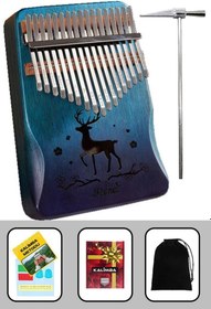 Resim KLX-510 Hakiki Ağaç Geyik Desenli Kalimba 17 Tuşlu Full Set 
