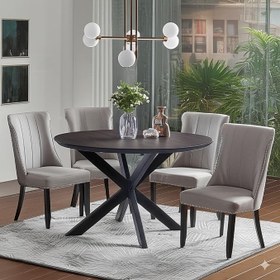 Resim Nuveart, Yemek Masası 4 Kişilik - Yuvarlak Ceviz Üstlü, Siyah Metal Ayaklı Modern Mutfak ve Salon Masası - Küçük Alanlar için Şık Yemek Masası 