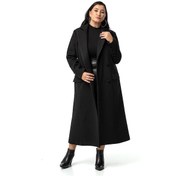 Resim Büyük Beden Kaplama Düğmeli Cepli Astarlı Uzun Siyah Kaşe Kaban-siyah Siyah 