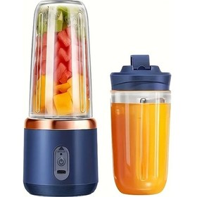 Resim Topnotch 1 Adet Taşınabilir Blender Seti 2si 1 Arada Usb Şarjlı 2 Bardaklı 1500mah Lityum Pil Mavi 