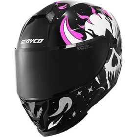 Resim Scoyco Double Vizörlü Full Face Motosiklet Kaskı Siyah Pembe 
