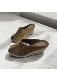 Resim Kadın Günlük Gondol Burnu Açık Kahverengi Yumuşak Kumaş Terlik 001 