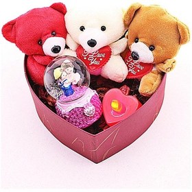 Resim Mini Ayıcıklar ve Aşıklar Kar Küresi Temalı Led Mumlu Sevgiliye Eşe Sürpriz Hediye Kutu Orta Boy 