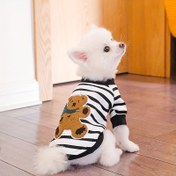 Resim 1 adet Ayı Desenli Pet Çizgili Sweatshirt, Kediler ve Köpekler için Rahat ve Sıcak Moda Sweatshirt, İlkbahar ve Yaz için Uygun, Küçük ve Orta Boy Köpekler için Uygun. 