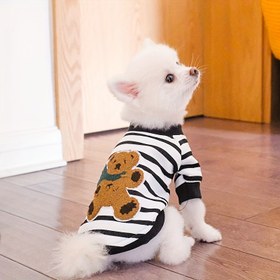 Resim 1 adet Ayı Desenli Pet Çizgili Sweatshirt, Kediler ve Köpekler için Rahat ve Sıcak Moda Sweatshirt, İlkbahar ve Yaz için Uygun, Küçük ve Orta Boy Köpekler için Uygun. 