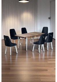 Resim Minel Açılabilen Metal Ayak Mdf Mutfak Masası Takımı 6 Antrasit Sandalye 80 X 132 Antrasit 