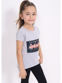 Resim Toontoy Kids Toontoy Kız Çocuk Flamingo Baskılı Tişört Gri Melanj 