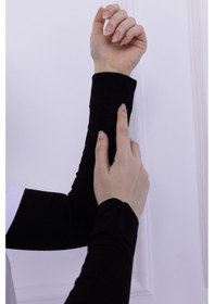 Resim Likralı Penye Kolluk Siyah - Pratik Kadın Tesettür Düz Namaz Kolluğu 1 Çift 40cm Viskon Hijab Siyah 