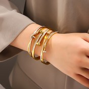 Resim 3'lü Set Lüks Paslanmaz Çelik Bileklik, Altın Kaplama Taşlı Kadın Bilezik Takımı, Klasik Kol Aksesuarı, Mükemmel Eşleştirme Kombosu, Zarif Tatil Hediyesi 