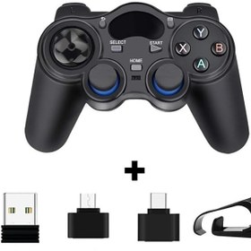 Resim TriLine 2.4Ghz Kablosuz Gamepad, Android Telefon, PC, TV Box ve PS3 Uyumlu, Siyah, 10 Metre Menzilli, USB, Type-C ve Micro USB Çevirici, Telefon Tutucu ile 