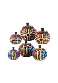 Resim Baharatlık Mindi Ağacı El İşi Üçlü Kapaklı Kutu Seti Büyük Çok Renkli 