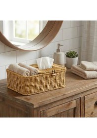 Resim Büro Ev Ofis Düzeni İçin Kapaklı Bölmeli Hasır Rattan Takı Havlu Organizer Sepeti Diğer 