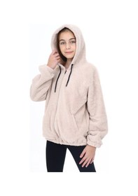 Resim Toontoy Kız Çocuk Kapüşonlu Fermuarlı Cepli Reglan Kol Peluş Hırka Bej 