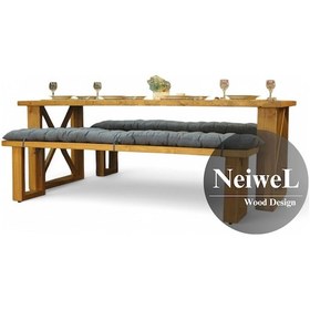 Resim Neiwel Leis Doğal Ahşap Banklı Mutfak Ve Yemek Masası Takımı-100-280 Takım Açık Ceviz 