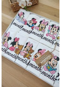 Resim Sitilin Aylık Kız Badi Set 12 Ay Her Ay Özel Mickey Baskılı Uzun Kollu Çı Pembe 