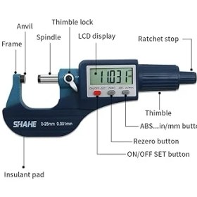 Resim Leaf Shop Dijital Dış Mikrometre 0-25 mm /0-1", Metrik ve Inç, 0,0005" (0,001 Mm) Çözünürlük, -0,00 Inç Doğruluk 