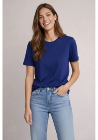 Resim Kadın Tişört Osy Modal Yumuşak Dokulu Kumaş Bisiklet Yaka T-shirt - Lacivert 
