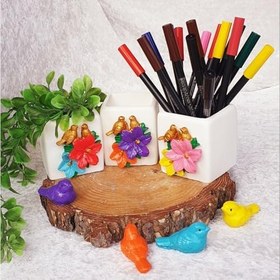 Resim Dafniart Romantik Aşık Kuş Ve Çiçek Dekorlu Saksı Kalemlik Mumluk 8 cm Çok Renkli 3 lü set 8 cm 