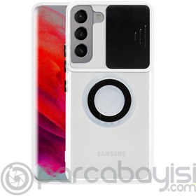 Resim SM Galaxy S21 Plus - S30 Plus Kılıf Sürgülü Kamera Lens Korumalı Yüzük Standlı Silikon Kılıf 