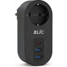 Resim Blic Rose Teknoloji Ftr-07 Termal Akım Korumalı 2 USB 1 TYPE-C Girişli Duvar Tipi Priz 