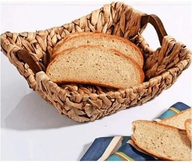 Resim Kosova Wicker Serisi Bezli Kare Ahşap Kulplu Hasır Ekmek Sepeti 