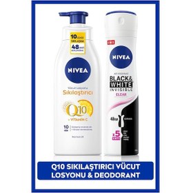Resim Nivea Q10 Normal Ciltler için Sıkılaştırıcı Vücut Losyonu 400 ML + Black & White Clear Kadın Sprey Deodorant 150 ML 