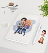 Resim Bk Gift Kişiye Özel Sevgililer Karikatürlü Beyaz Defter Kalem Seti-50 