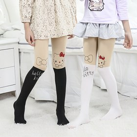 Resim 2'li Paket Kız Çocukları İçin İnce Desenli Kontrast Renk Şekillendirici Tayt KT Kedi Sanrio 