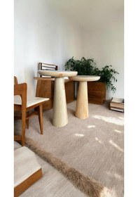 Resim Wood Ahşap 2'li Set Konik Mantar Yan Sehpa Modern Fiskos /naturel Renk / Zigon Sehpa Vernikli Naturel 