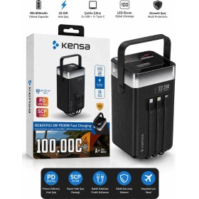Resim Kensa 100000 Mah Powerbank - 30W Pd & 22.5W Scp Hızlı Şarj, LED Ekranlı, Dahili Kablolu Taşınabilir Şarj Cihazı 