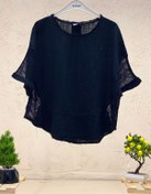 Resim sahnemoda Yanları Fileli Oval Kesim Keten Bluz 