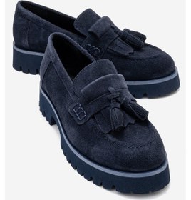 Resim Luvi Shoes Poen Lacivert Süet Hakiki Deri Püsküllü Kadın Loafer Ayakkabı Lacivert 