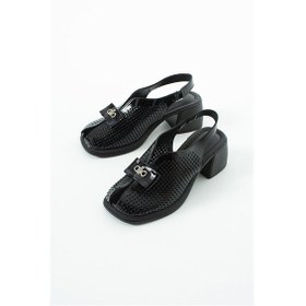 Resim Dericia Shoes Allone Hakiki Deri Kadın Günlük Rahat Topuklu Sandalet Siyah 