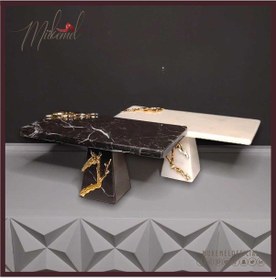 Resim Lüks Mermer Kek Standı Altın Kuş Tasarımı İle Siyah Ve Beyaz 