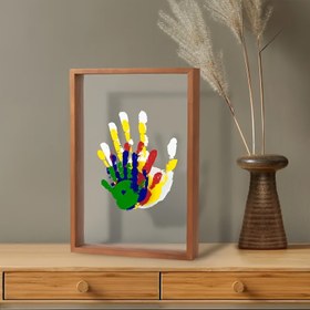 Resim 1 Ahşap Aile El İzi Fotoğraf Çerçevesi, 4 El İzi Baskı Yapabilir, Renkli Boya Dahil, Şeffaf El İzi Çerçevesi, Anı Süsleri 