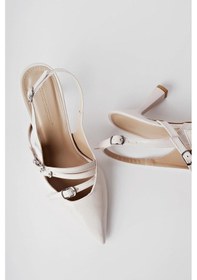 Resim Muggo Kidman Garantili Arkası Açık Kemer Detaylı Üç Bantlı Rugan Kadın Topuklu Ayakkabı 001 