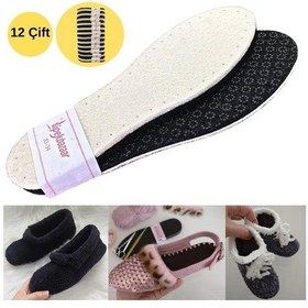 Resim 12 Çift Beyaz Yün Keçe Kaydırmaz Panduf Patik Tabanı 3Katlı Delik 