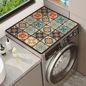 Resim Canlı Retro Mozaik Yıkama Makinesi Kapağı - Su Geçirmez ve Dayanıklı Diyatomit Malzeme, 59.99cm x 50.01cm, Renkli Çiçek Desenleri, Mutfak veya Çamaşır Odası Dekoru için İdeal 