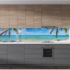 Resim Mutfak Tezgah Arası Folyo Fayans Kaplama Folyosu Tropikal Plaj 