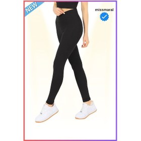 Resim Missmaral Siyah Slim Fit Yüksek Bel Toparlayıcı Spor Tayt Flatlock Dikiş Detaylı Fit Tasarım Oslo 1090 SiYAH 