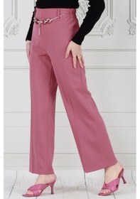 Resim Sevitli Zincir Detaylı Bol Paça Pantolon-pembe-3748-pembe Pembe 