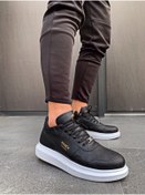 Resim KN Fashion Mp040 Bt Bağcıklı Cilt Ortopedik Yüksek/kalın Taban Erkek Sneaker Siyah 